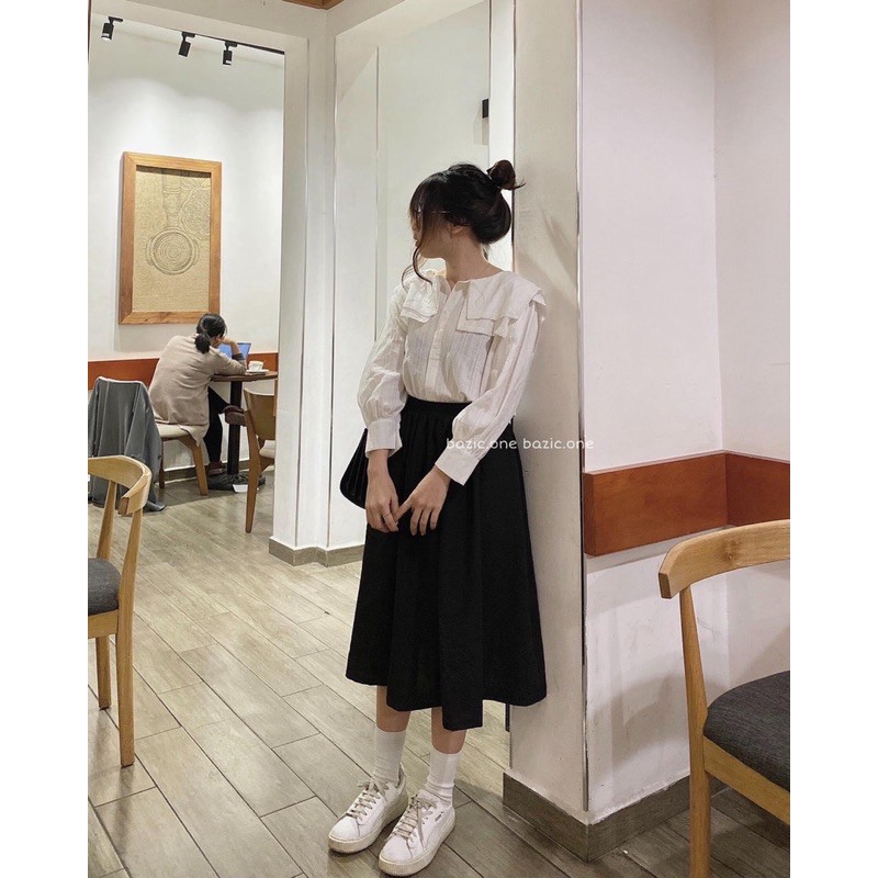 Áo sơ mi nữ trắng 2 bèo cổ phối ren tay dài babydoll, Áo sơ mi nữ trắng hai bèo cổ tròn dài tay babydoll ảnh thật | BigBuy360 - bigbuy360.vn