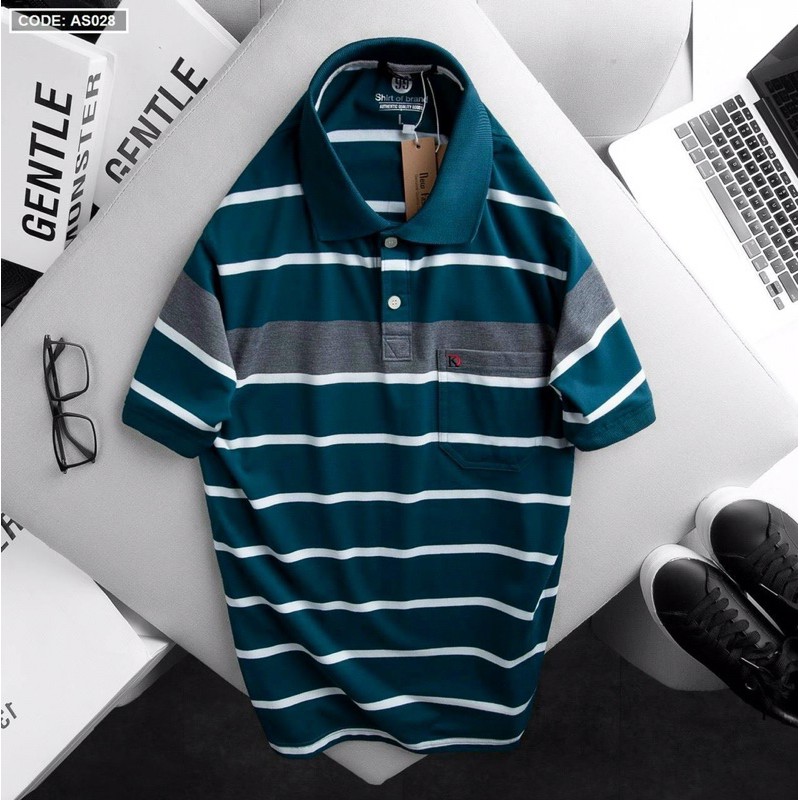 ÁO THUN NAM SỌC KẺ CỔ BẺ NGẮN TAY CÓ TÚI CAO CẤP