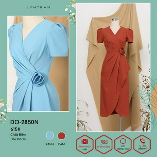 Váy ôm lyn tran do-2850n vạt chéo hoa hồng chất biên mềm mịn trơn sóng