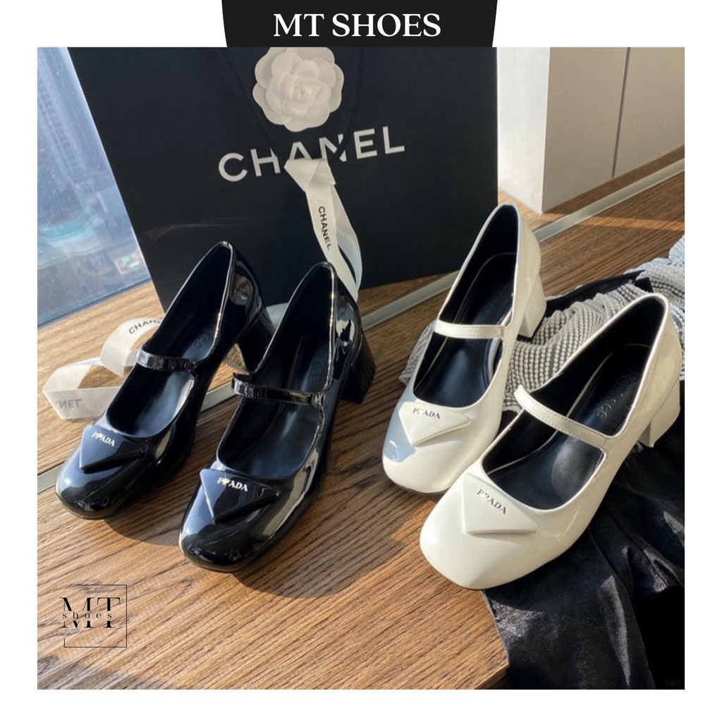 Giày cao gót nữ bít mũi khóa chữ cao 7 phân chất da bóng mịn cao cấp phong cách Vintage MT Shoes