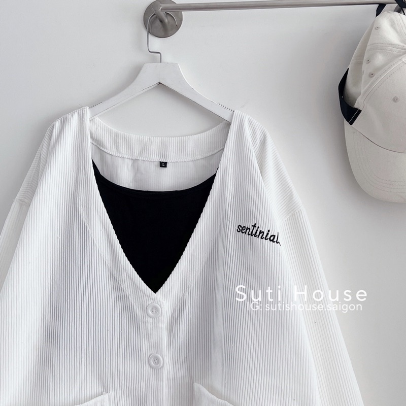 Áo Cardigan Nhung Gân 2 Màu Trắng Đen Form Rộng - Suti House
