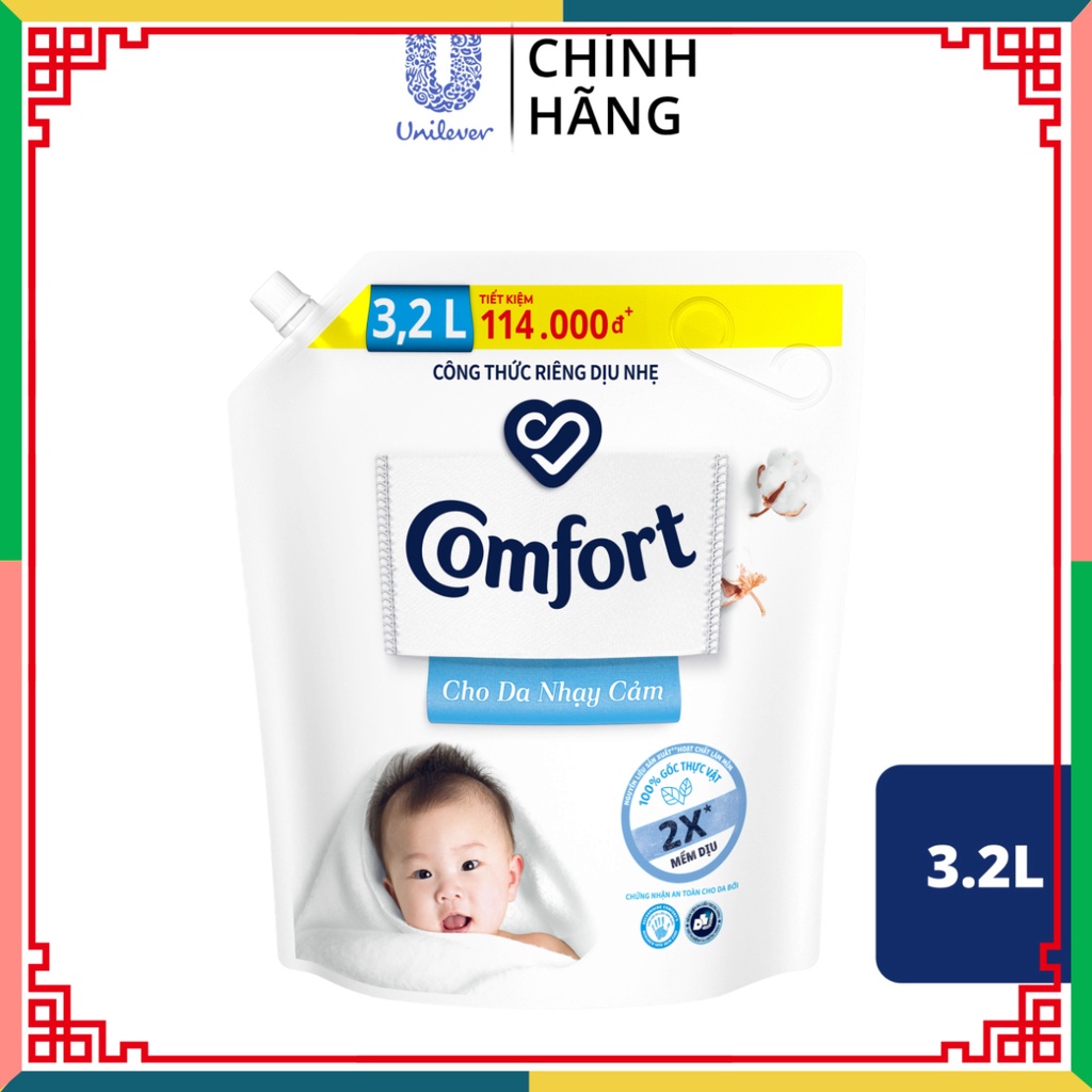 Nước xả làm mềm vải COMFORT dưỡng dịu nhẹ Cho da mẫn cảm 3.2L