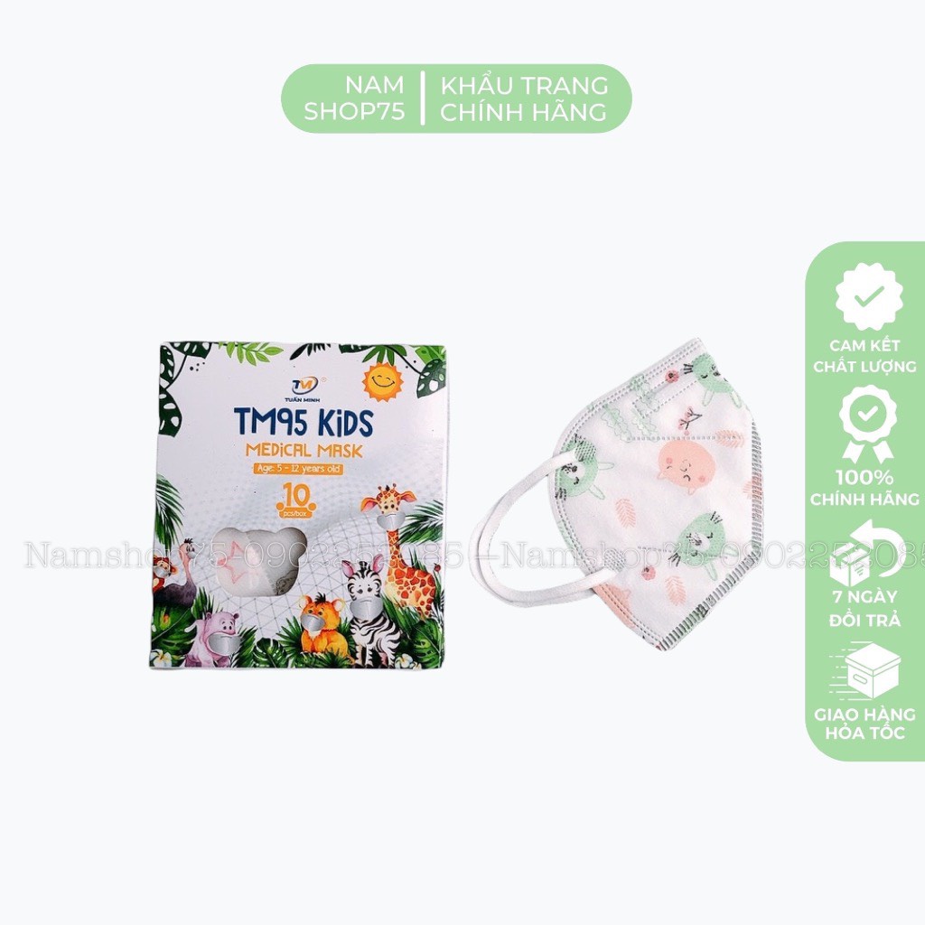 [CÓ SẴN] Hộp 10 Chiếc Khẩu Trang 5D Trẻ Em TM95 KID Chính Hãng Từ 5 Đến 12 Tuổi Mix Hình Kháng Khuẩn Ngăn Ngừa Bụi Mịn