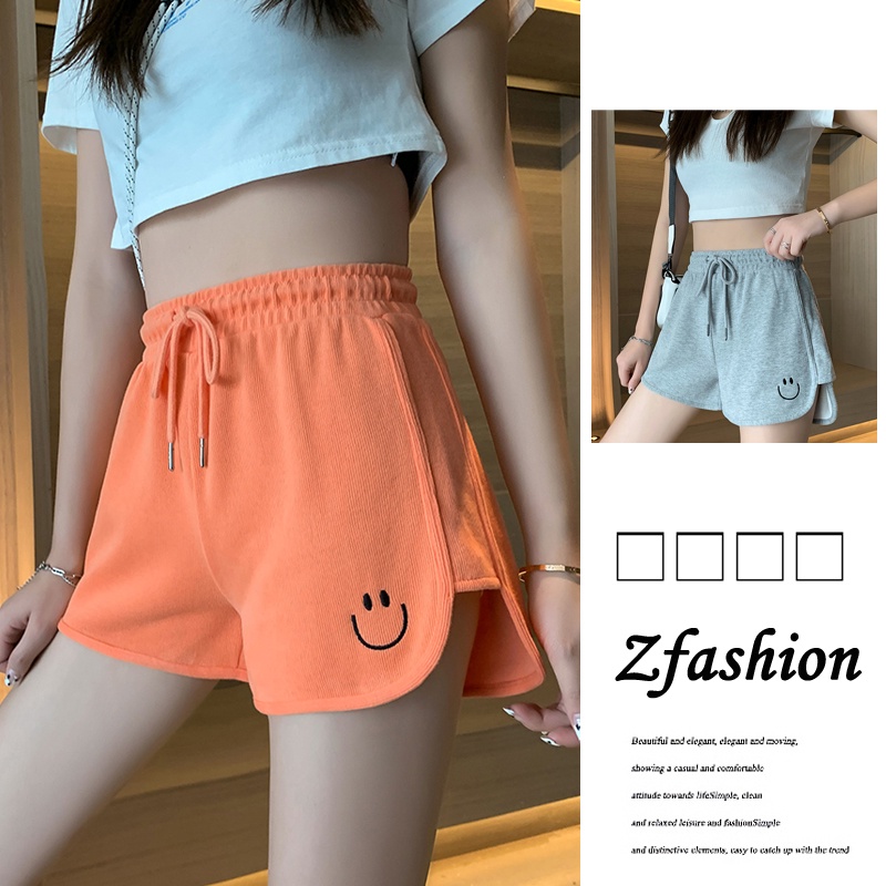 Quần Short Thể Thao Thêu Hình Mặt Cười Phong Cách Hàn Quốc Cho Nữ