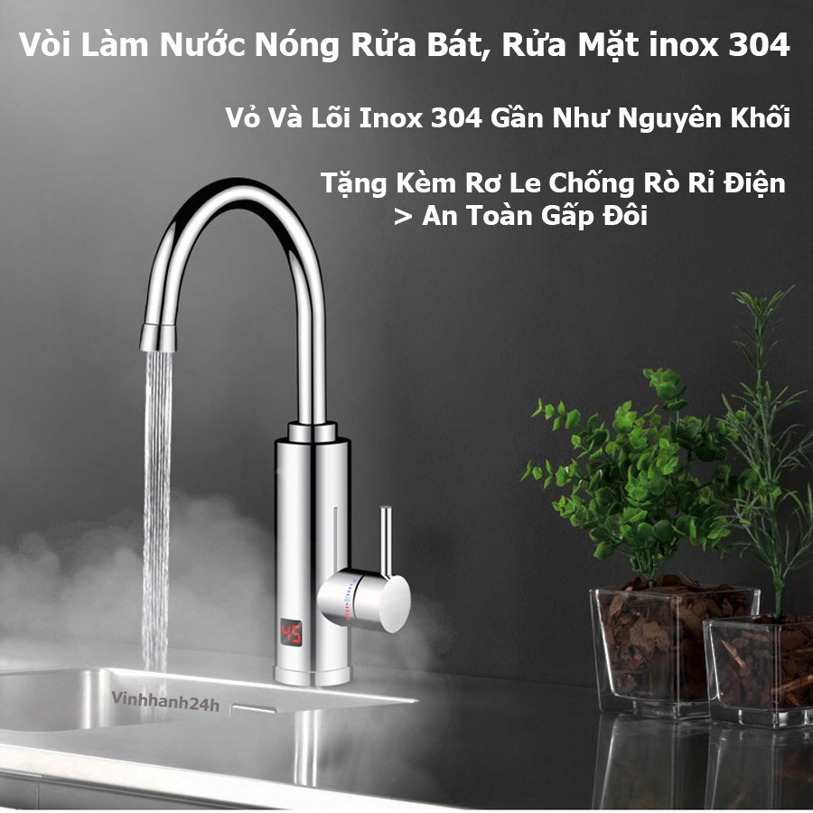 Vòi làm nước nóng lạnh trực tiếp Inox 304 - Máy làm nóng nước trực tiếp tại vòi Inox 304