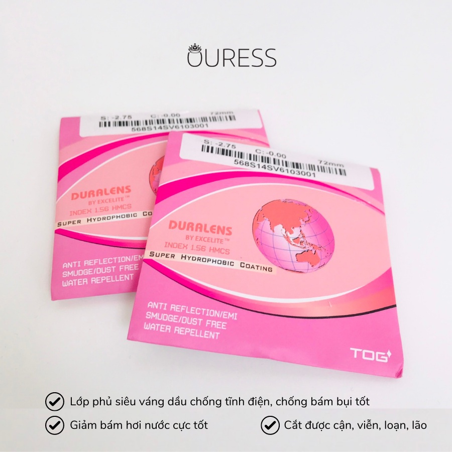 Tròng Kính Chống Bám Hơi Nước, Độ Sắc Nét Cao Thương hiệu Ouress-TOG-Excelite Chiết Suất 1.56 Thái Lan