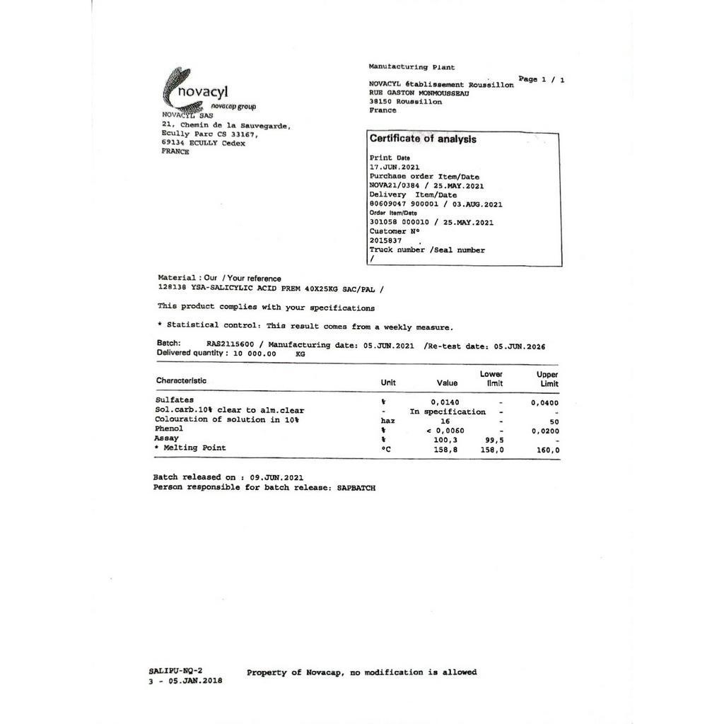 10gr Nguyên Liệu Mỹ Phẩm, BHA  - Tri nám/ Làm sáng da, Tri mụn