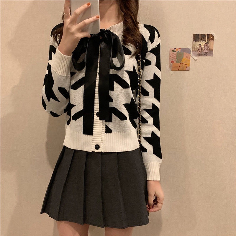 COZOK Áo Khoác cardigan Dệt Kim Tay Dài Thắt Nơ Xinh Xắn Cho Nữ