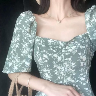ĐẦM NGẮN CỔ VUÔNG HOA BI