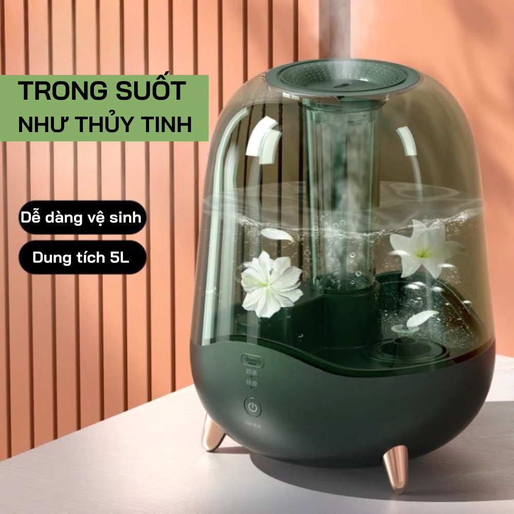 Máy phun sương tạo ẩm không khí xông tinh dầu dung tích 5 lít có tích hợp đèn khay để tinh dầu, 2 chế độ phun sương