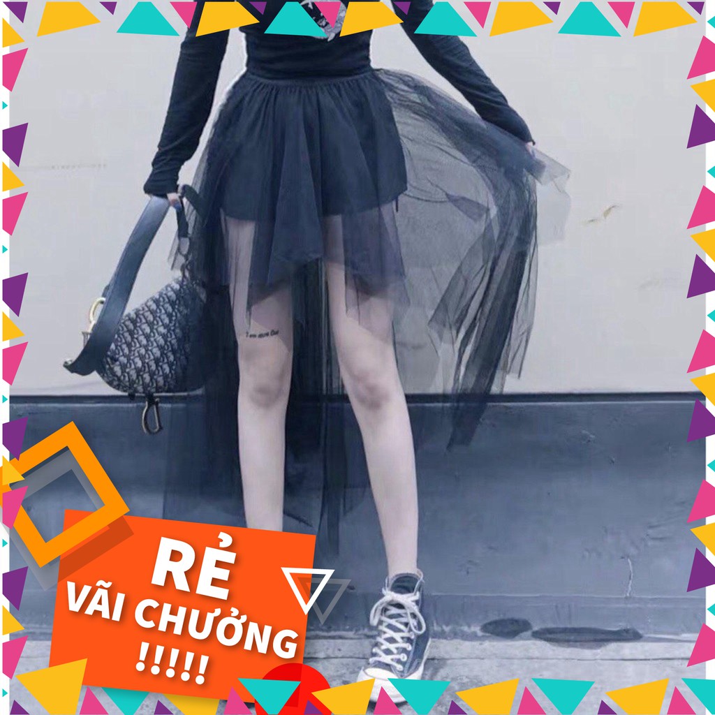 Sale 12C33B1 Chân váy lưới công chúa bất đối xứng, vải voan lưới đẹp Sale