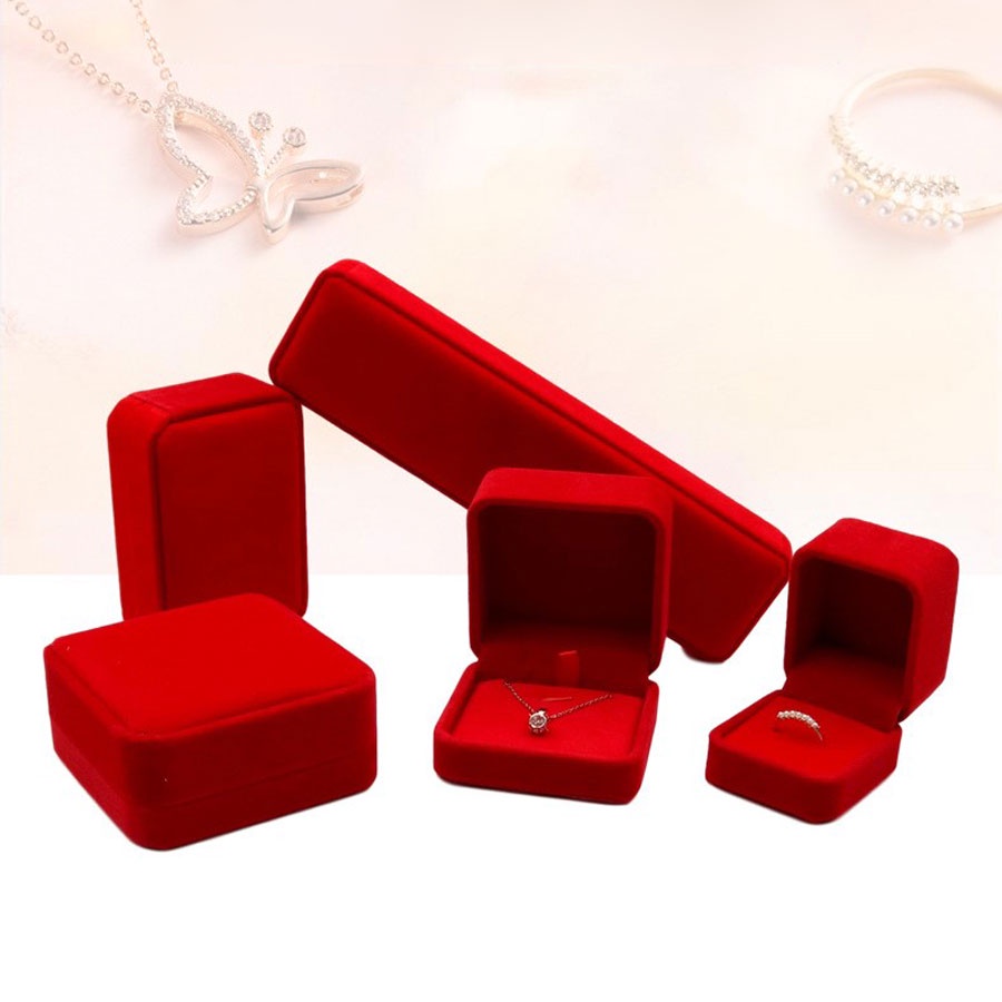 [H4NF-Giá xưởng] Bộ 5 hộp Vòng tay cổ mặt dây nhẫn bông tai đựng trang sức bọc nhung cao cấp kiểu nắp gập bo tròn cạnh