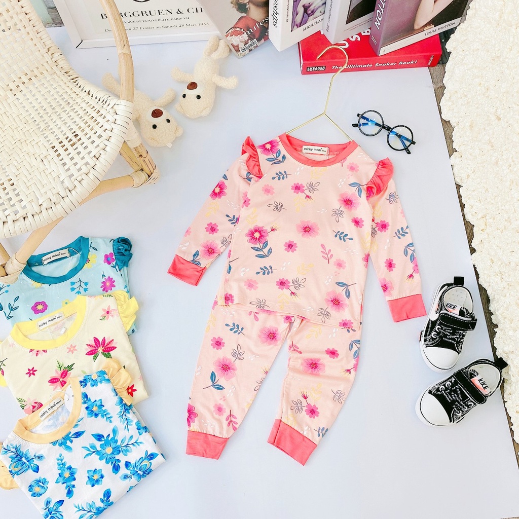 [Bé 7-32kg] Bộ Dài Tay Cánh Tiên Thun Lạnh in hoa Mềm Mịn Thoáng Mát Hàng Chuẩn Loại 1 MINKY MOM cho bé gái