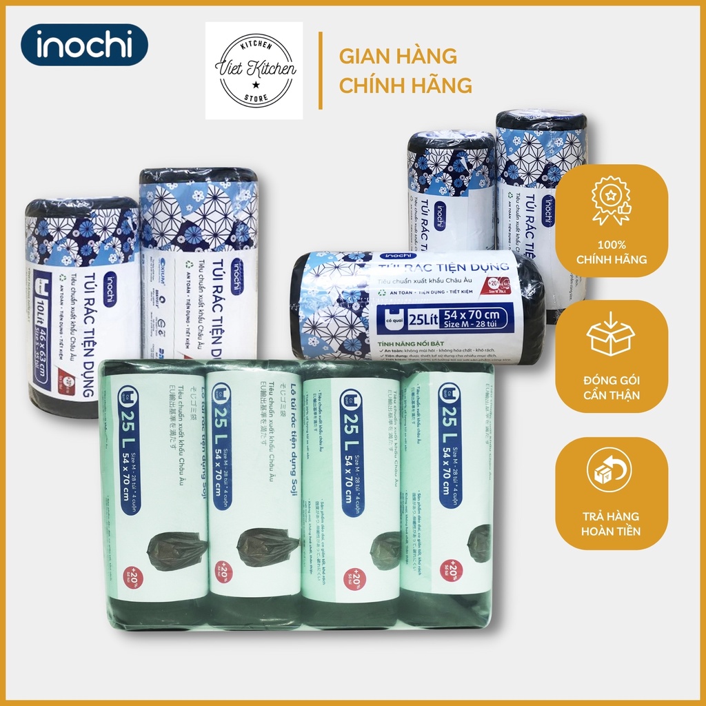 Túi Rác Tự Huỷ Túi rác có quai tiện dụng Soji inochi VietKitchen Dạng Cuộn 10L 25L 50L nilong đựng rác màu đen