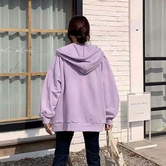 Hoddie nỉ bông tím sữa unisex - Khoác nỉ chui đầu tím violet có nón ( Ảnh thật + Video )