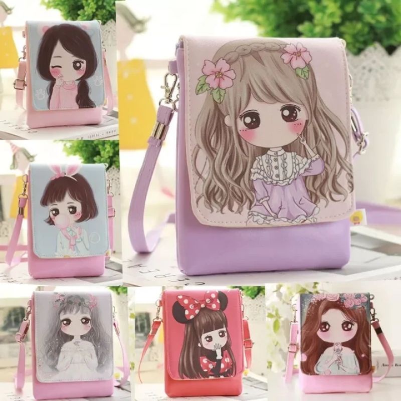Túi đeo vai trẻ em họa tiết cô gái xinh xắn 19.5x13.5x1.8cm