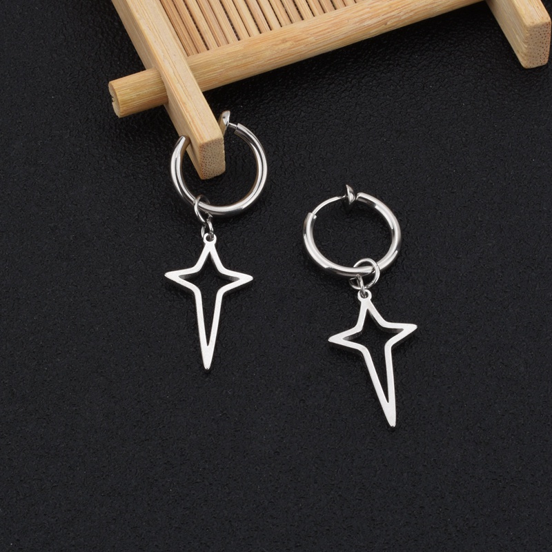 Khuyên Tai Tròn Hình Ngôi Sao Chữ Thập Unisex Gre Earing Màu Bạc Đẹp Cá Tính Chất - Khuyên Tai Thời Trang Merin Titan