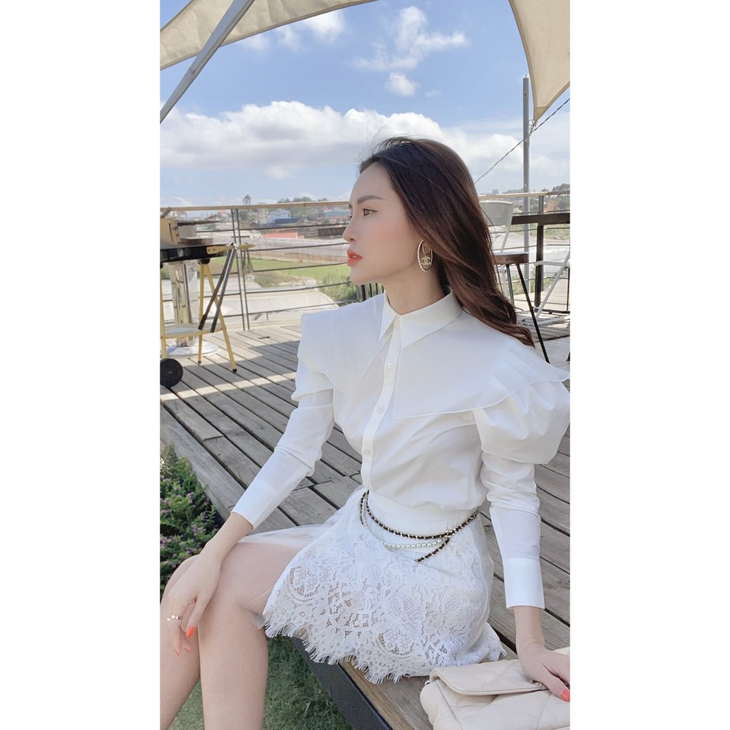 (HÌNH THẬT) Áo Sơ Mi Cổ Cách Điệu Voan Kiếng (TRẮNG) | BigBuy360 - bigbuy360.vn