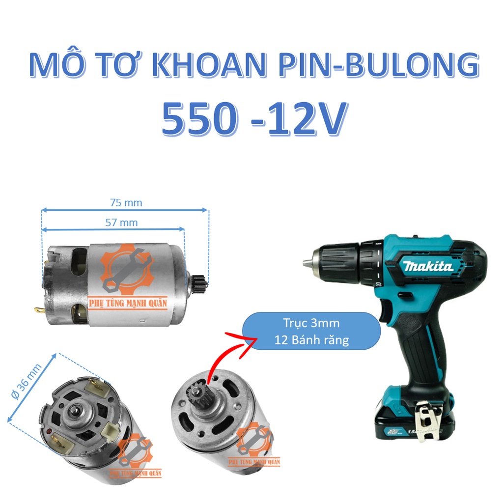 Motor/động cơ máy khoan pin 550-12v/21v 775-18v