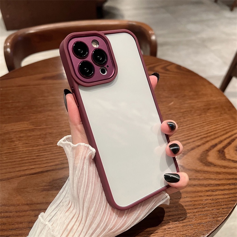 Ốp Điện Thoại Cứng Trong Suốt Viền Kim Loại Chống Rơi Màu Tím Cho iPhone 13 11 12 Pro Max 14 Plus