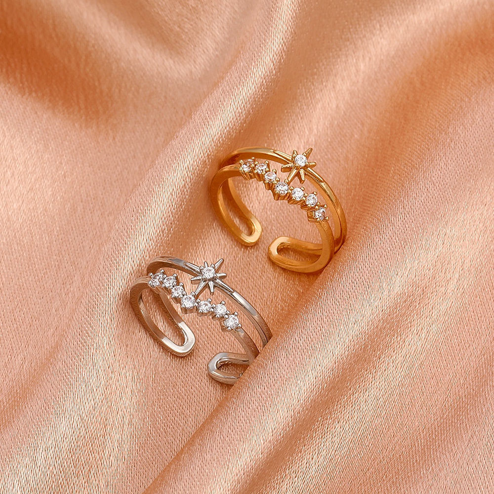 Nhẫn Hở Hai Lớp Hình Ngôi Sao Đính Đá Zircon Phong Cách Hàn Quốc
