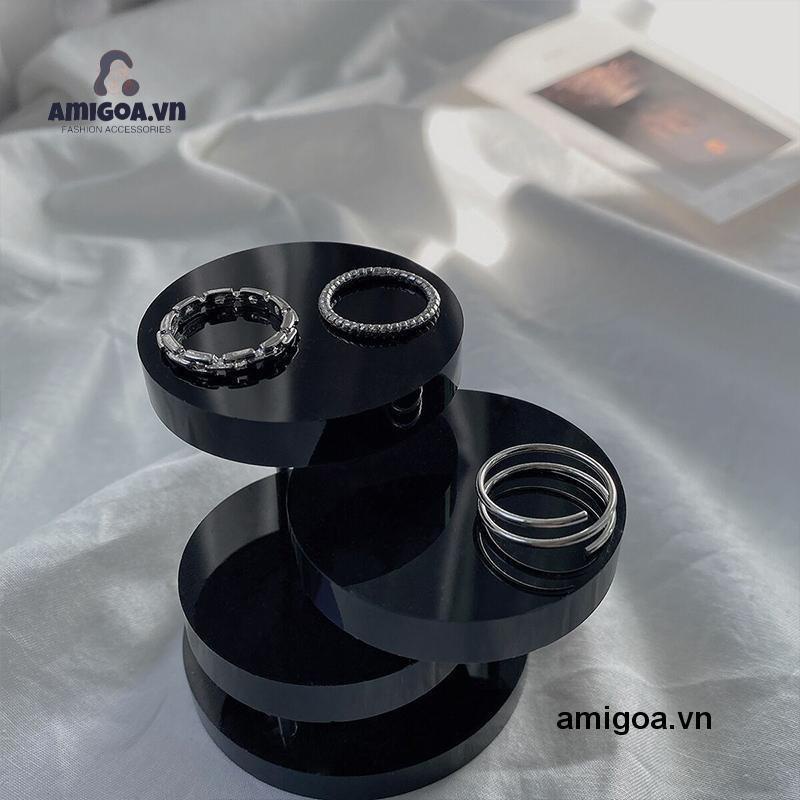 ✨✨BỘ NHẪN 3 CHIẾC MẮT XÍCH MÀU BẠC CÁ TÍNH