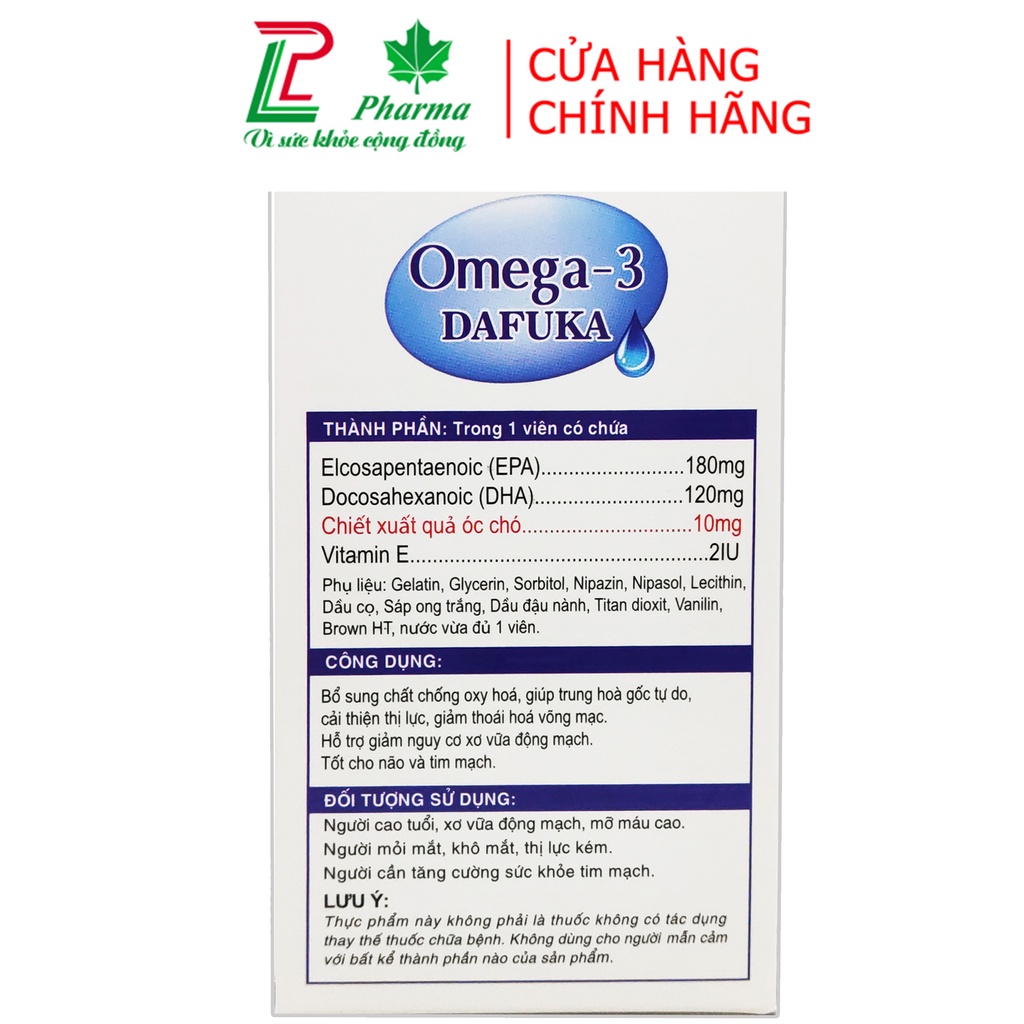 Viên uống dầu cá Omega 3 DAFUKA - chiết xuất hạt óc chó - Giúp sáng mắt, khỏe tim, tăng cường trí nhớ hiệu quả - Hộp 60v