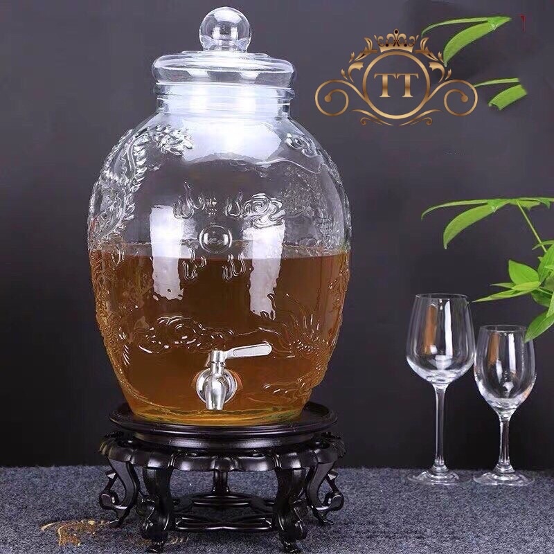 Bình ngâm rượu thuỷ tinh 6 lít Rồng Phụng Có van &amp; không van