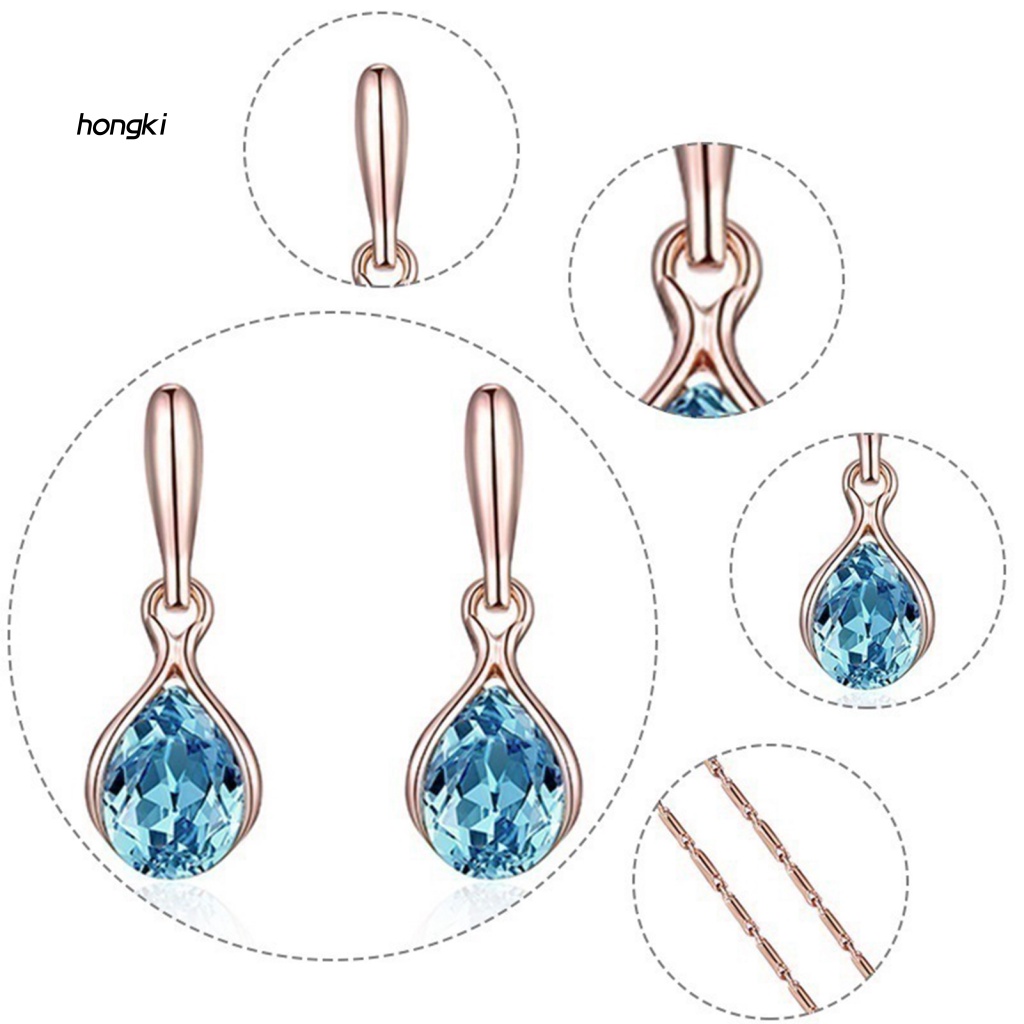 1 Set Vòng cổ Và Bông Tai Hình Giọt Nước Đính Đá Mắt Mèo Thời Trang Dự Tiệc