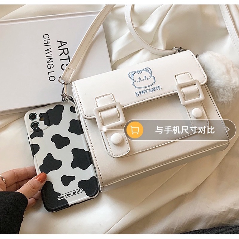 Túi đeo chéo, túi xách STAY CUTE hoạ tiết trơn, phong cách thời trang Hàn Quốc 2021