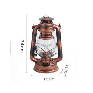 đèn bão giả cổ đèn dầu chống bão màu đồng cao 24.5cm thắp dầu