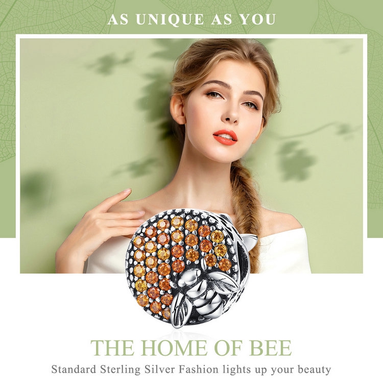 Hạt phụ kiện hiệu Bamoer hình tổ ong đính pha lê sang trọng dùng làm vòng tay DIY