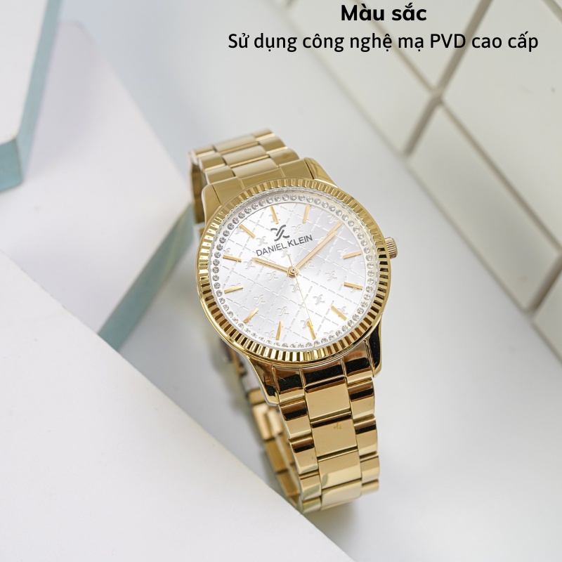 Đồng hồ nữ Daniel Klein Watch DK.1.12540 mặt nhỏ đính đá, kính cứng chống xước, chống nước, dây thép đeo tay cao cấp