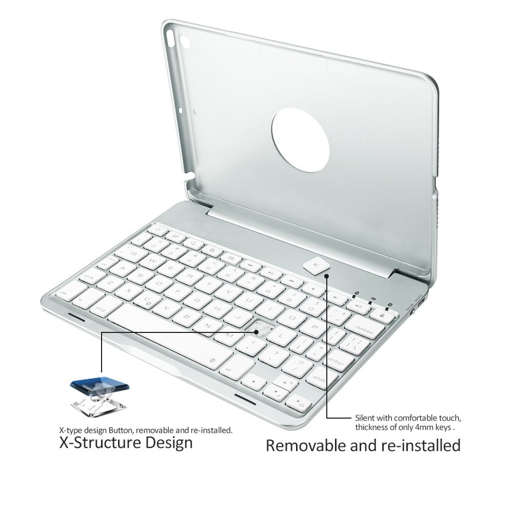 Bàn phím F8S cho ipad mini 1/2/3 -  Mẫu mới tích hợp đèn cho bàn phím, thiết kế mỏng, bàn phím nhạy