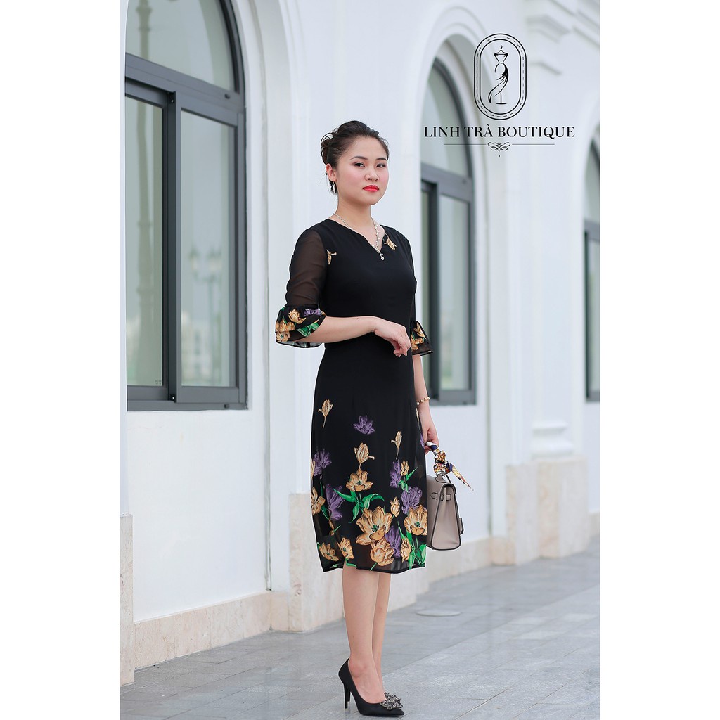 Đầm Suông Trung Niên Linh Trà TM102 Vải Voan Lụa Cao Cấp Cho Mẹ