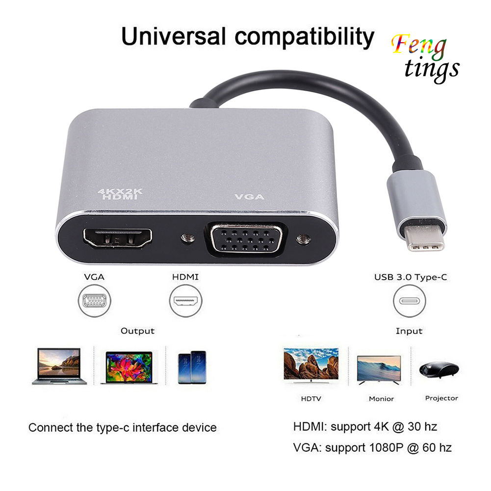 Cáp Chuyển Đổi Usb 3.1 Type C Sang Vga Hdmi-Compatible 4k