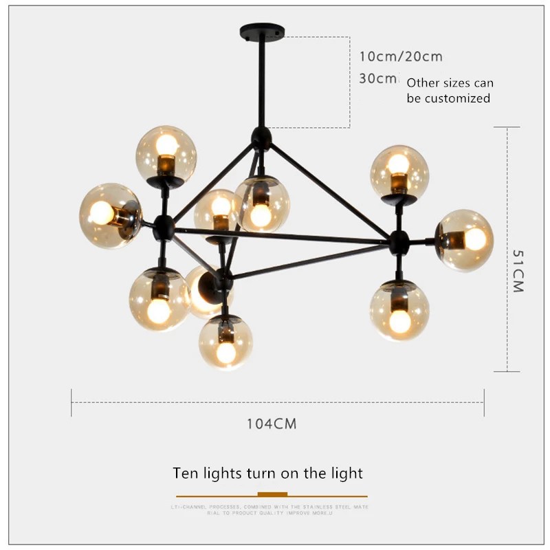 Đèn thả phân tử 10 chao, đèn chùm proton 10 bóng