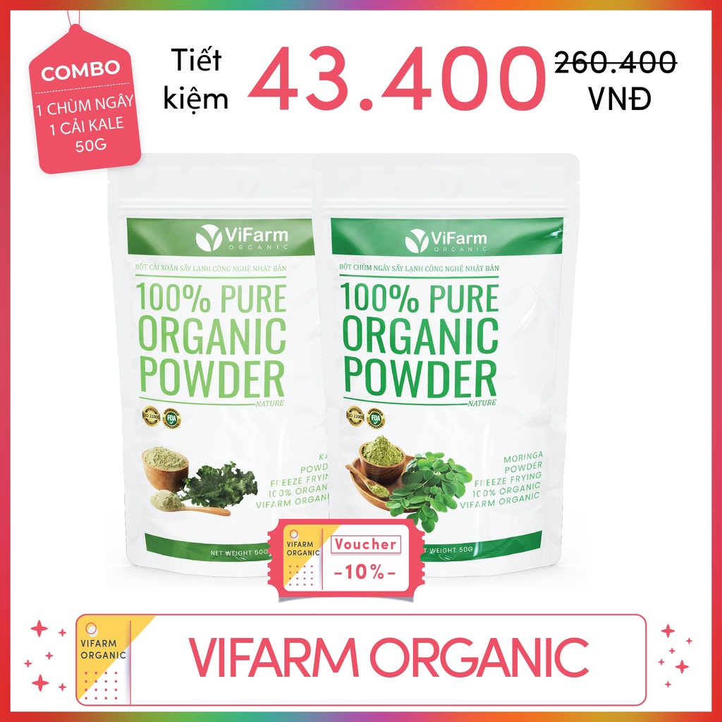 Bột Chùm Ngây Sấy Lạnh ViFarm 50Gram Nguyên Chất 100%, Bột Chùm Ngây Đắp Mặt, Dưỡng Da, Thải Độc Cơ Thể