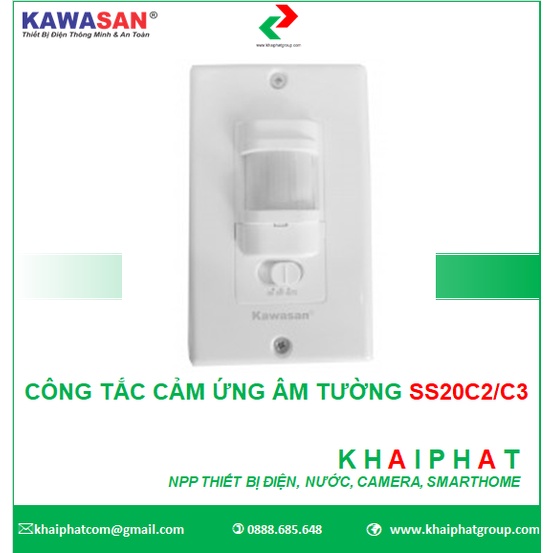 Kawasan Cảm biến cảm ứng hồng ngoại âm tường mặt chữ nhật bật tắt đèn tự động ss20c2 / ss20c3 - KHẢI PHÁT ELECTRIC