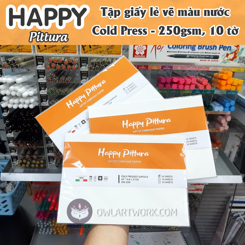 Tập Giấy (Lẻ) Vẽ Màu Nước HAPPY Pittura Hạng Họa Sĩ 250gsm