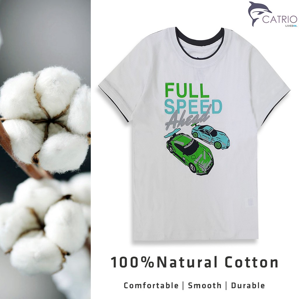 Áo thun cotton cộc tay mèm mát cho bé trai, áo phông ngắn tay BIG SIZE Catrio in Full Speed 5-8 tuổi/ 9-12 tuổi