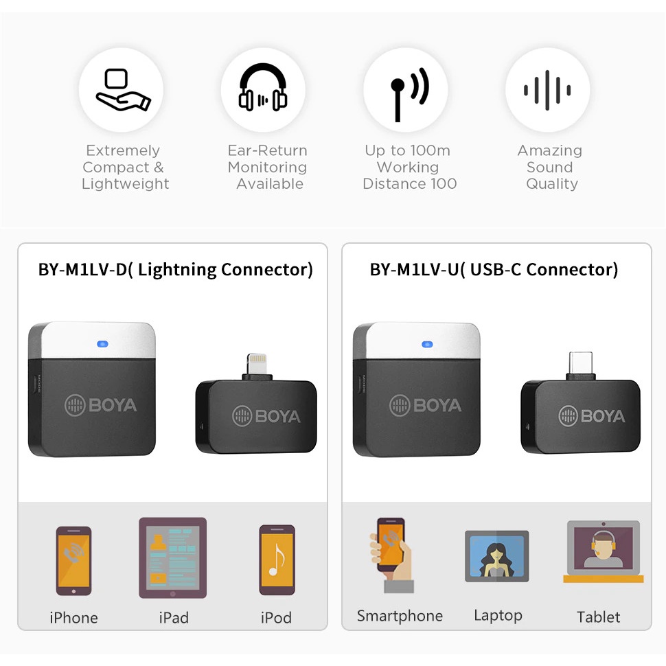 BOYA BY-M1LV Series - Mic thu âm không dây 2.4GHz - Hàng Chính Hãng