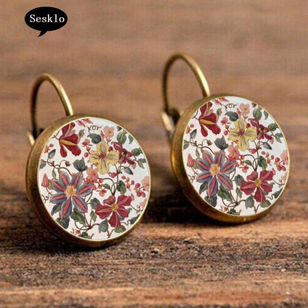 Bộ Đồ Thời Trang SK Cá Tính Năng Động☀Bông Tai HợP Kim HìNh TròN HọA TiếT Hoa Vintage