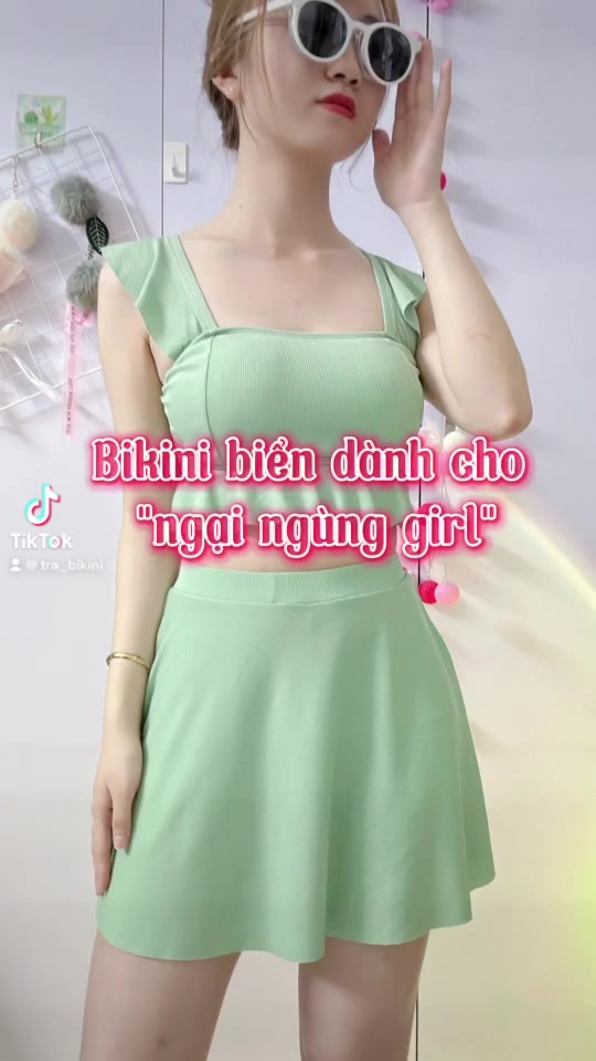 Bộ đồ tắm đi biển đi bơi váy xoè bikini 2 mảnh chân váy xoè che bụng kín đáo đẹp B12 | BigBuy360 - bigbuy360.vn