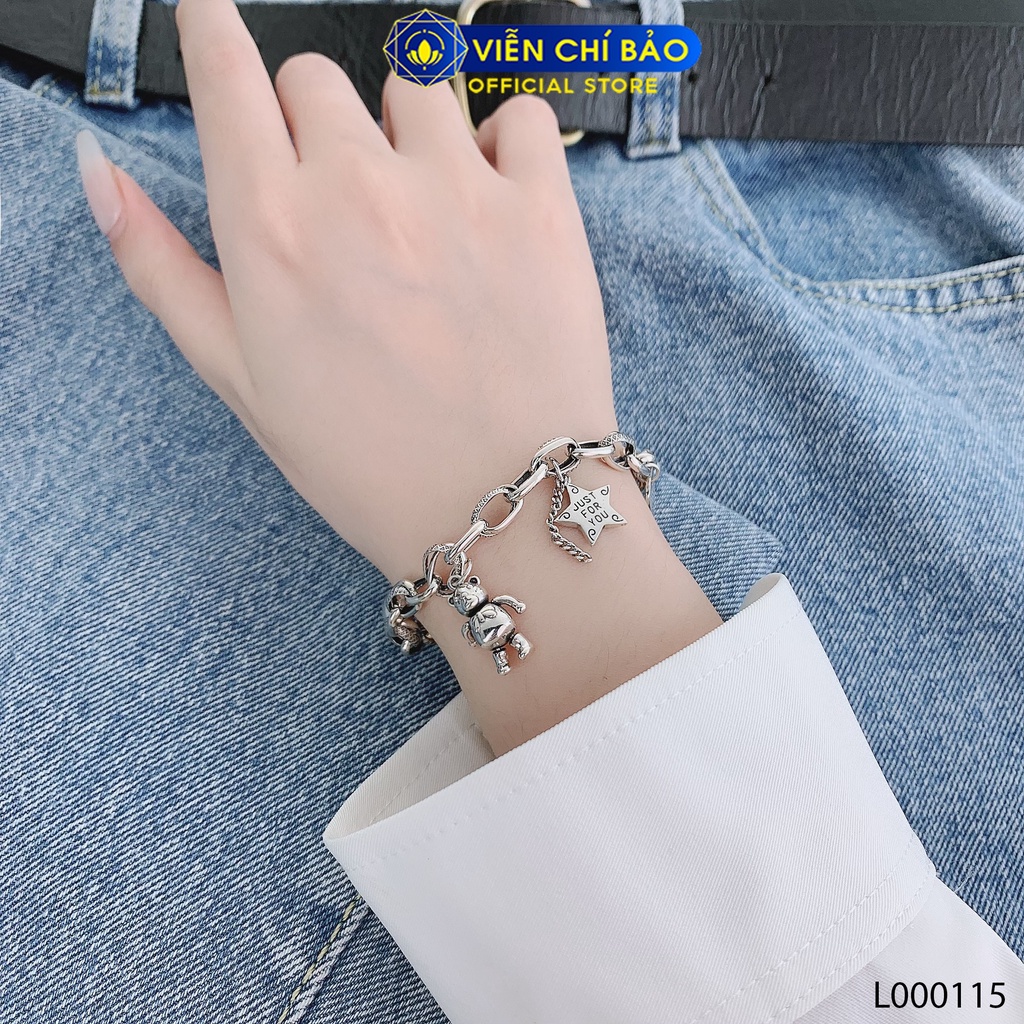 Lắc tay bạc nữ Bearbrick charm cá tính chất liệu bạc 925 thời trang phụ kiện trang sức Viễn Chí Bảo L000115