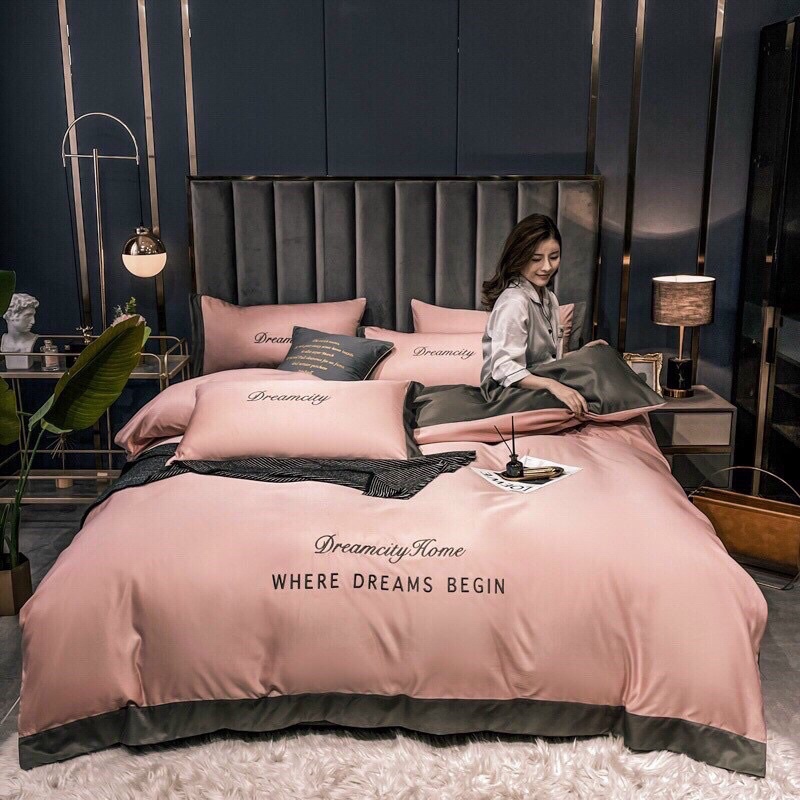 Bộ Chăn Ga Gối Phi Lụa 4 Món Nhập Khẩu Đủ Bẩy Màu Đơn Sắc Siêu Xịn