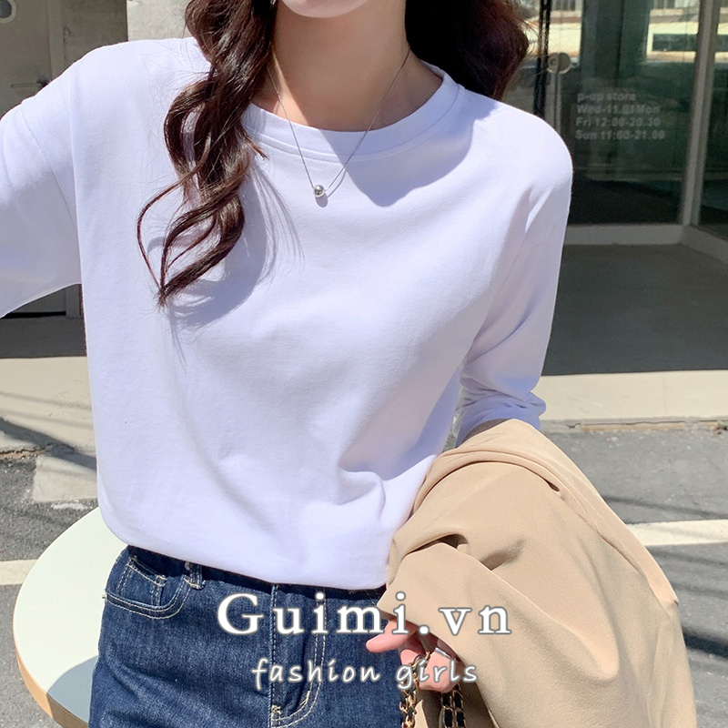 Áo Thun Dài Tay Màu Trơn Thiết Kế Mới Thời Trang Mùa Xuân Thu Dành Cho Nữ