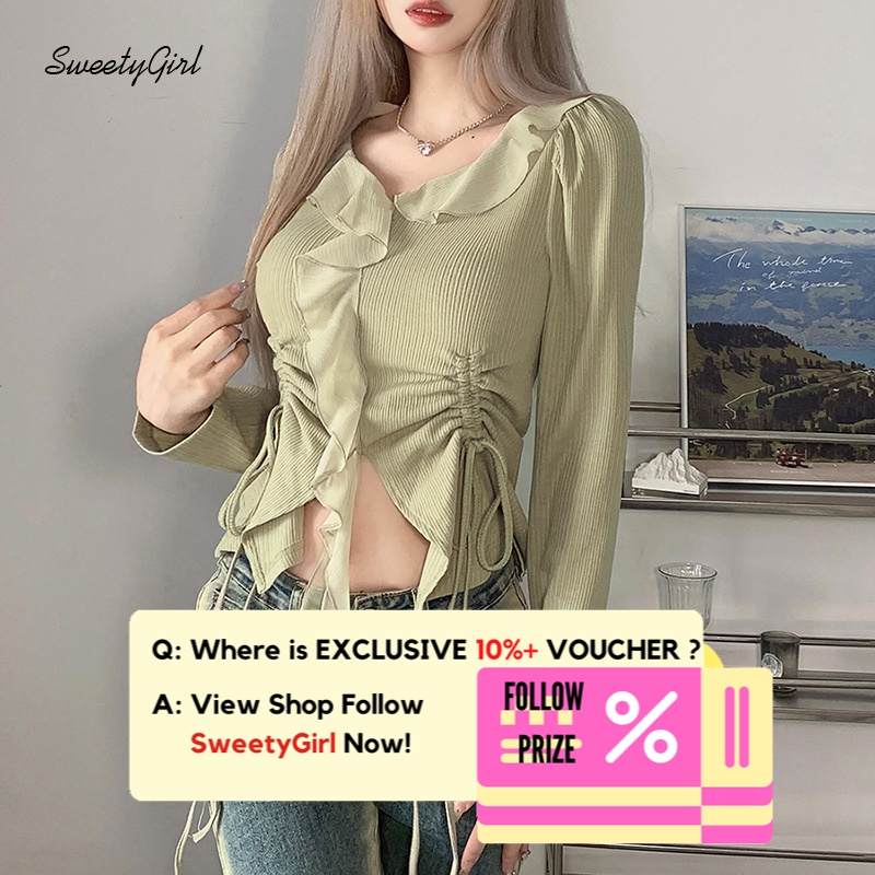 Áo Thun Tay Dài Cổ Chữ V Ôm Eo Màu Trơn Thời Trang 2022 Dành Cho Nữ