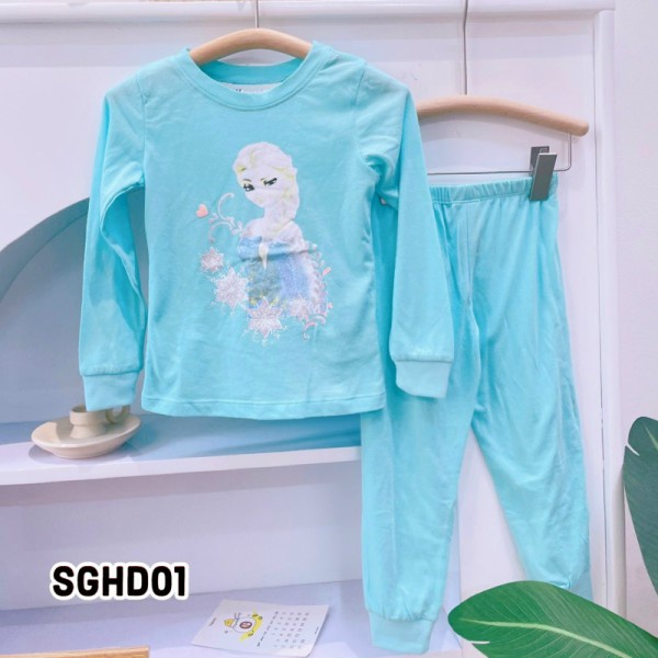 Đồ bộ dài tay bé gái size Đại 2 đến 10 tuổi 12-40kg Đồ bé gái thu đông thun cotton hoa tiết elsa kỳ lân peppa -SGHD