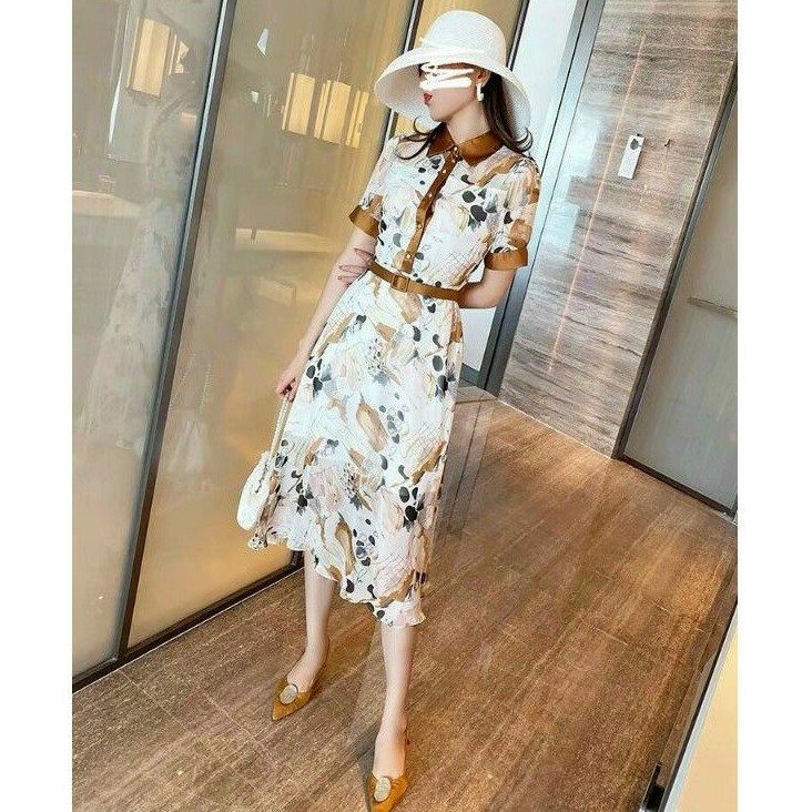 Hàng nhập - Đầm dáng xòe vintage phối viền, váy dự tiệc cổ peter
